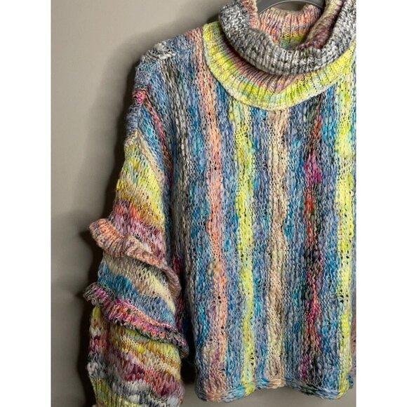 Free People Burst Your Bubble Turtleneck Knit Sweater Confetti Size S NEW Ruffle - Picture 4 of 7
